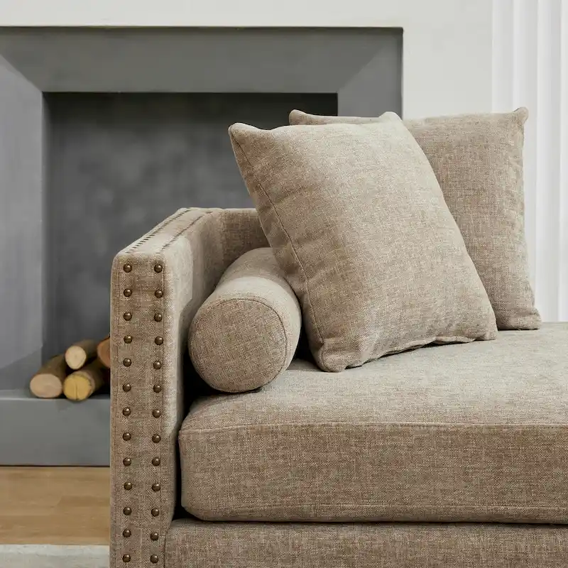 75.2 Chenille 3-Seater Sleeper Sofa with 4 Throw Pillows And 2 Bolsters