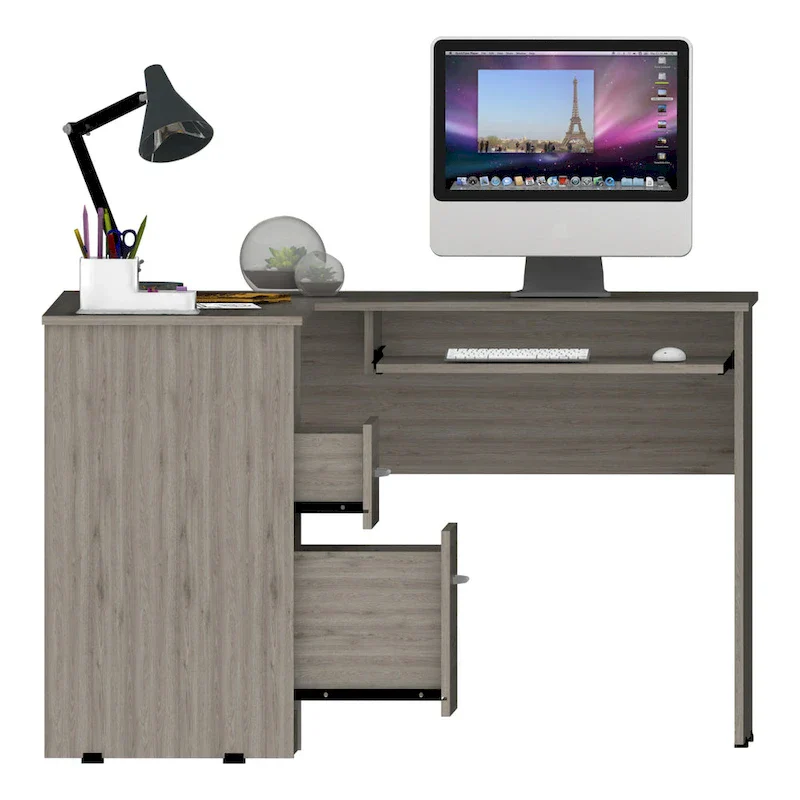 L-Shaped Desk with Drawers and Keyboard Tray