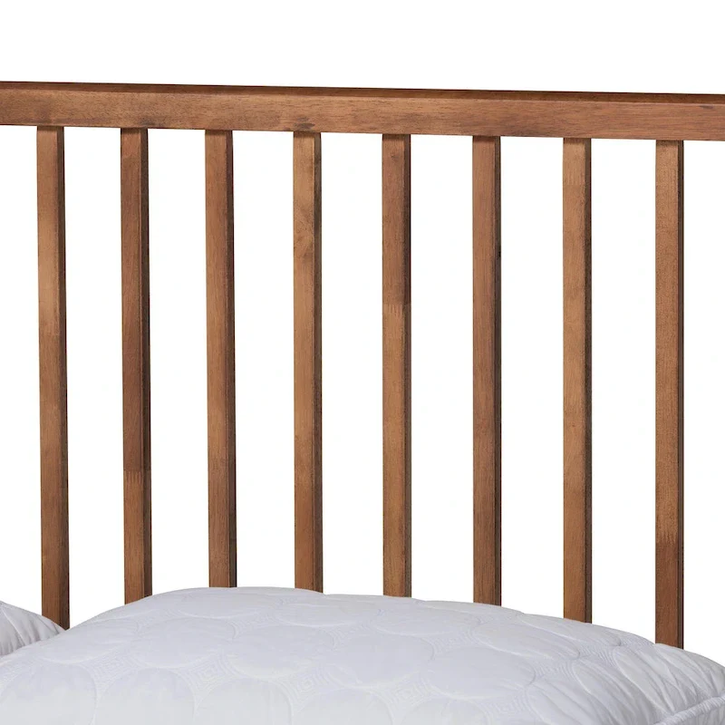 Walnut Brown Slatted Wood Platform Bed, Full/Queen/King