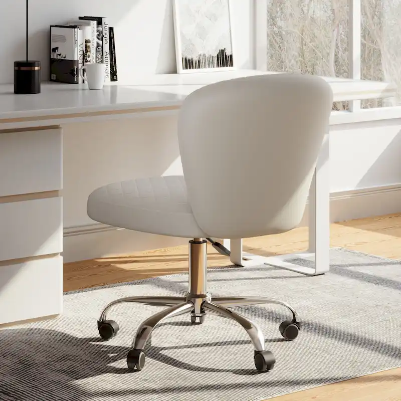 Blue/Grey/Pink/Beige Velvet Armless Swivel Office Chair, 1-Person