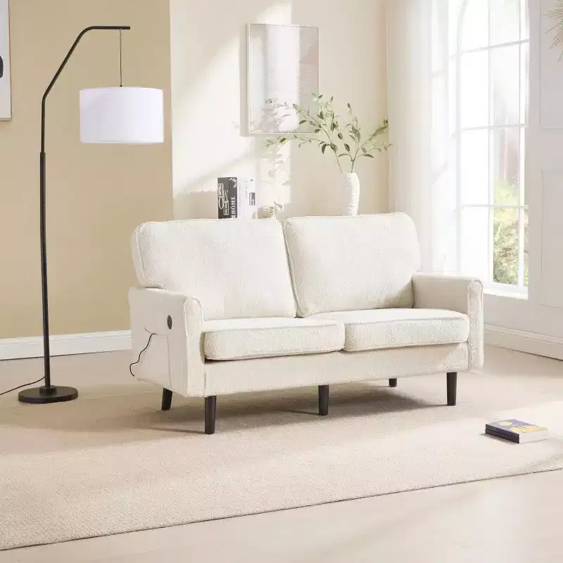 TUYOHW 56.3 Loveseat Sofa,Boucle Sofa with USB Chargingb & 4.33 High-Resilience Sponge,2-Seater Couch for Living Room & Small Space