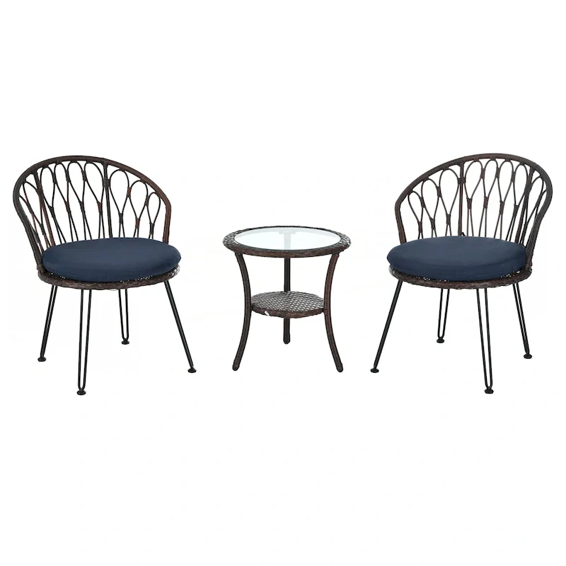 2 Rattan Single Chairs with A Glass Round Table