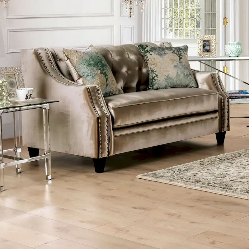 Vynn Transitional Solid Wood Padded Loveseat by Furniture of America
