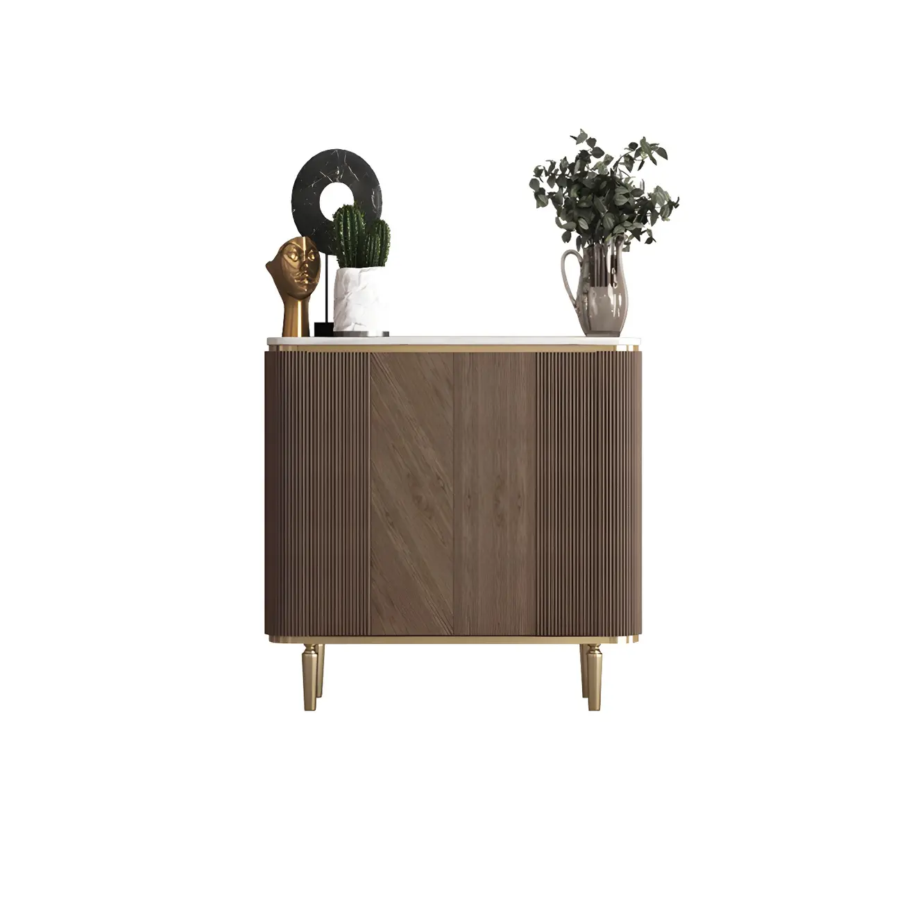 Glam Brown Wooden Sideboard with Marble Top