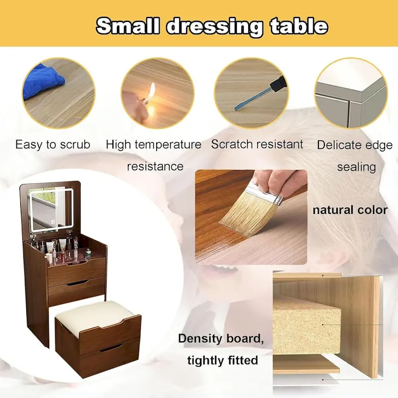Makeup Vanity Table Set with Lighted Mirror, 3 Drawers and Stool