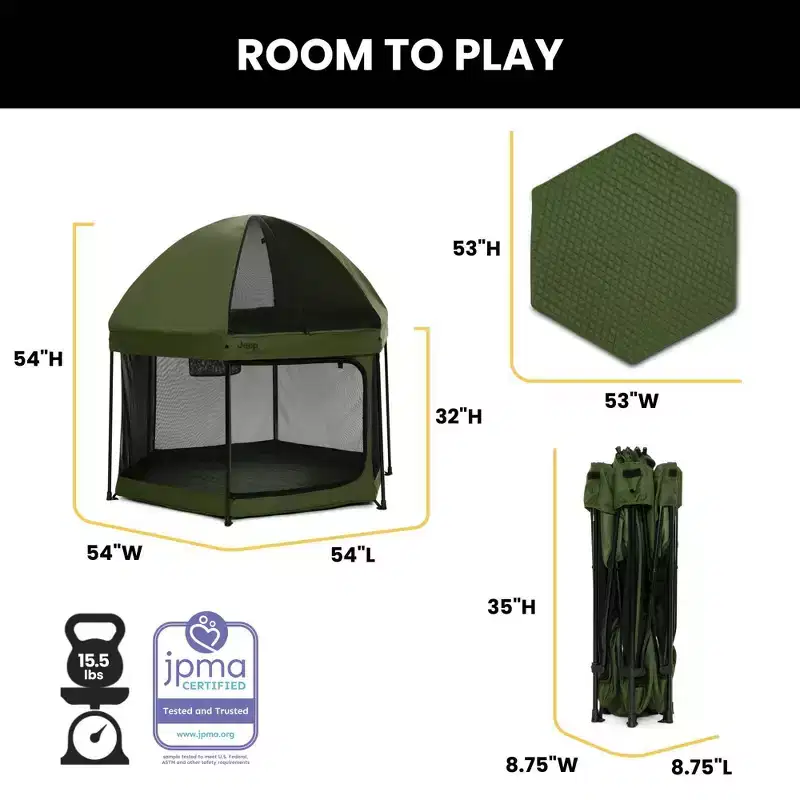 Jeep Hexagon Pop Up Playard with Removable Canopy