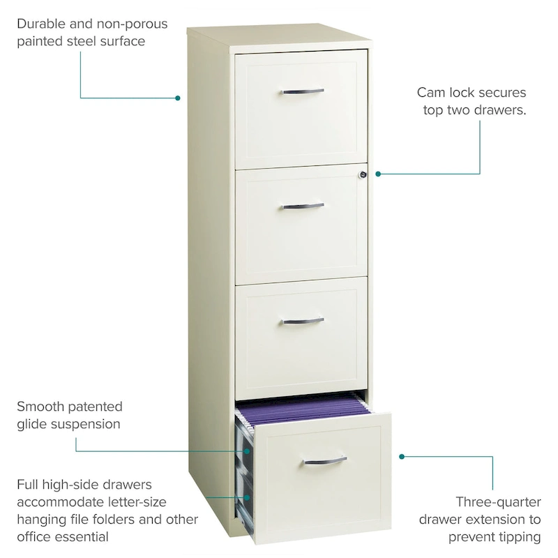 Space Solutions Pearl White 4 Drawer Metal Vertical File Cabinet