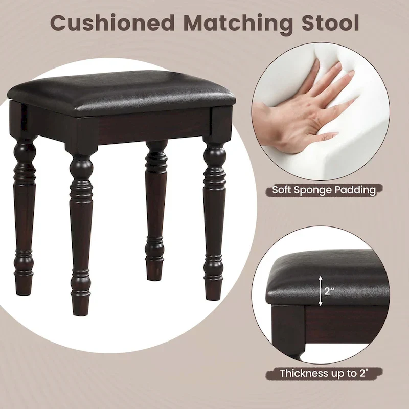 Costway Vanity Table Set Makeup Desk Cushioned Stool 3 Drawer Large - See Details