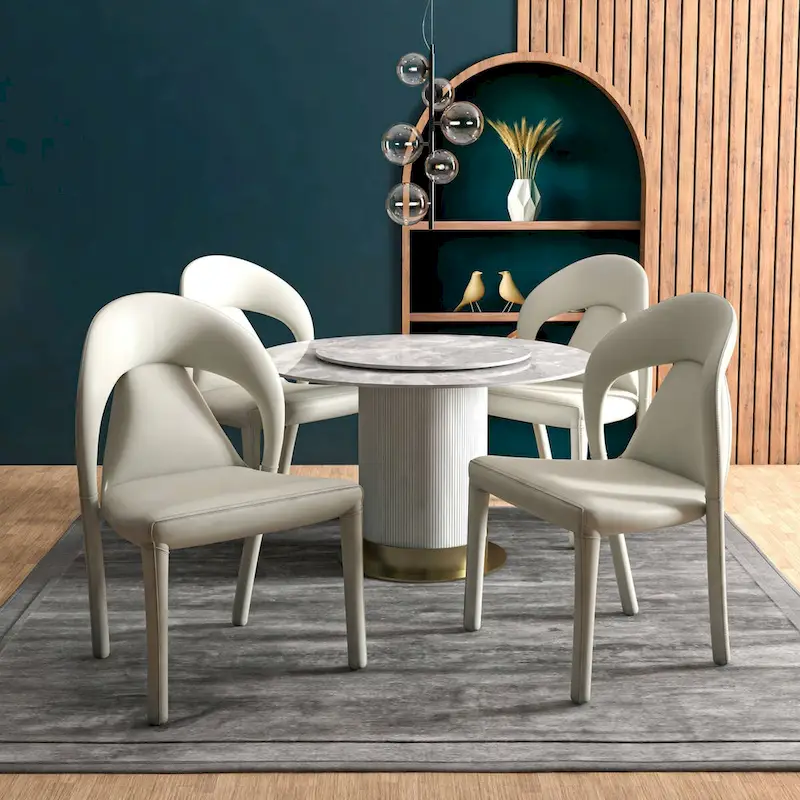 Solace Modern Dining Chair in Upholstered Leather with Steel Frame & Legs by LeisureMod