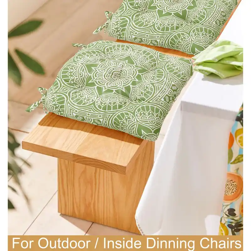 Indoor/Outdoor Chair Seat Cushion, Tufted, Weather, Water and Fade Resistant, 19 x 19 (Sert of 2)