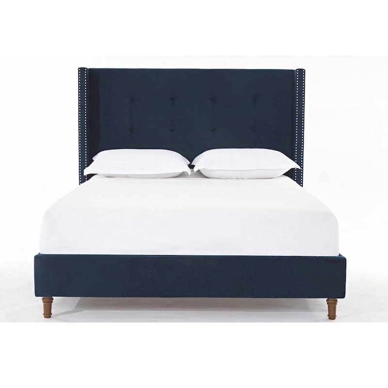 Upholstered Queen Bed with Nailhead Trim Wingback Headboard