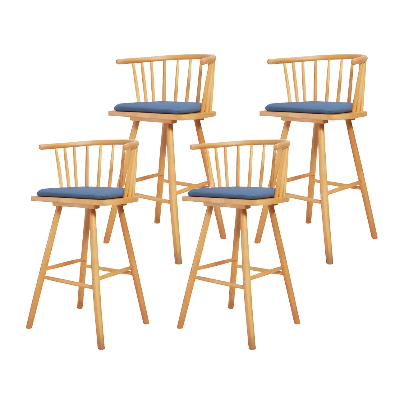 Traditional Wooden Low Back Bar Stool with Cushioned Seat