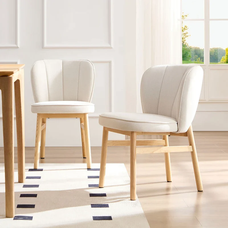 Set of 2 Counter Height Dining Chairs with Upholstered Seat and Ash Wood Base