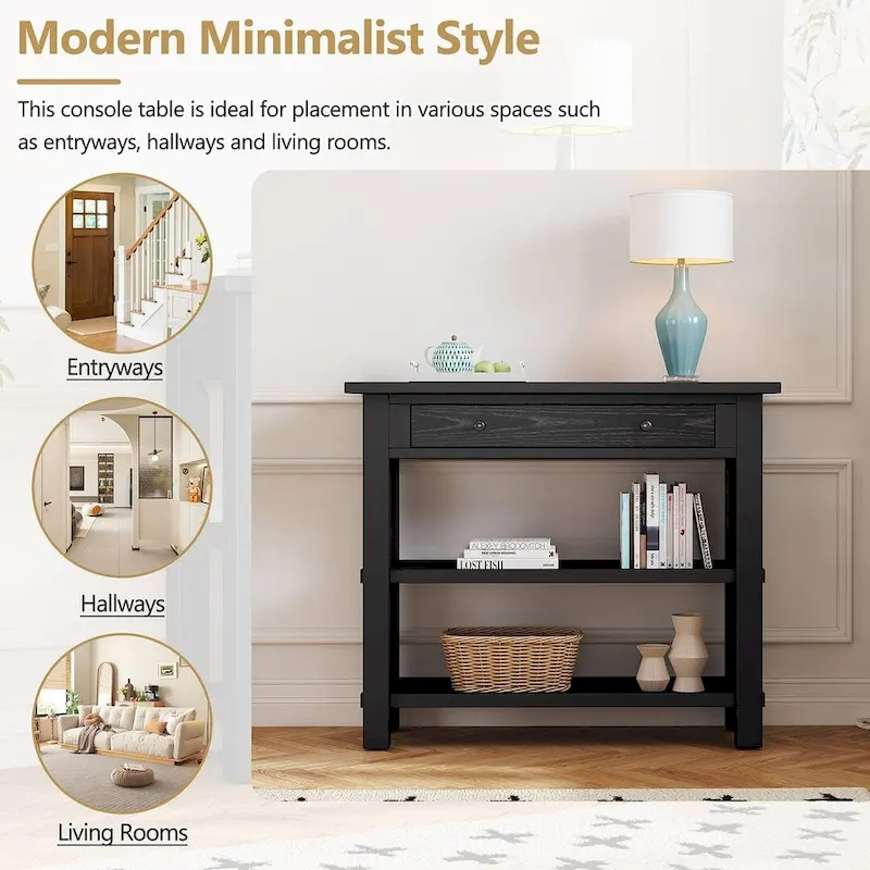 36 Farmhouse Solid Wood Console Table with Drawers and 2 Shelves
