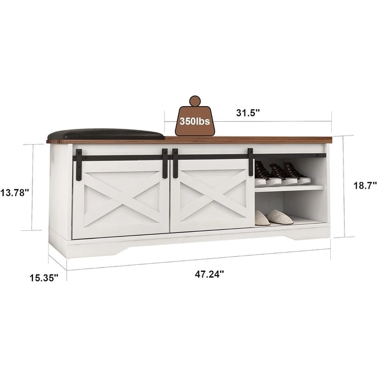 47 Farmhouse Entryway Shoe Bench with Thickened Cushion