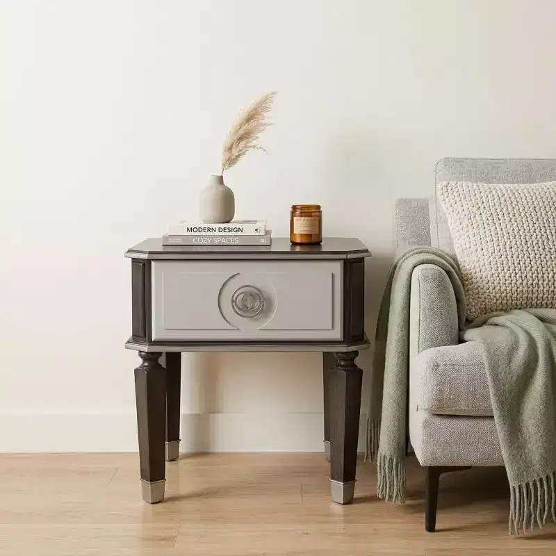 HomeRoots 24 Charcoal And Light Gray Manufactured Wood Square End Table