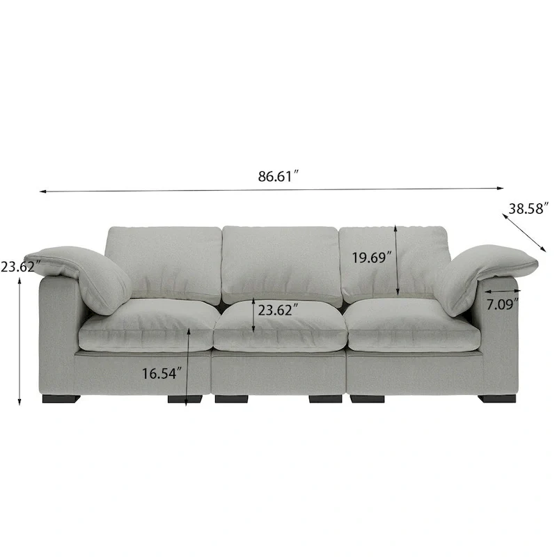 86.61  Modern Farmhouse Deep 3-Seater Sofa, Track Arm Couch, Linen Fabric Sofa