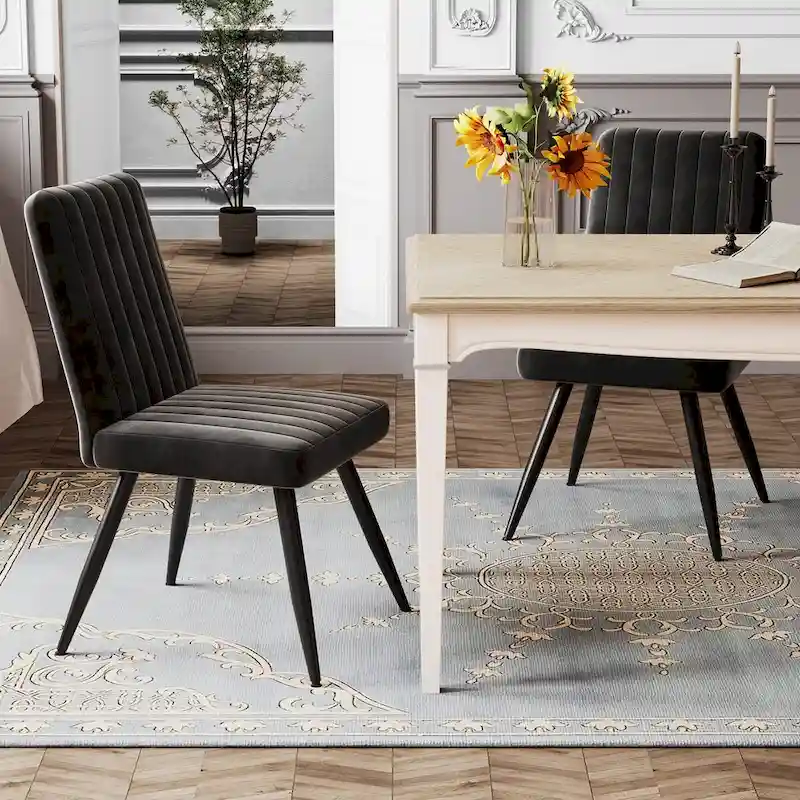 Black Dining Chairs Set of 2, Velevt Dining Room Chairs Upholstered Armless Chairs Kitchen Side Chairs
