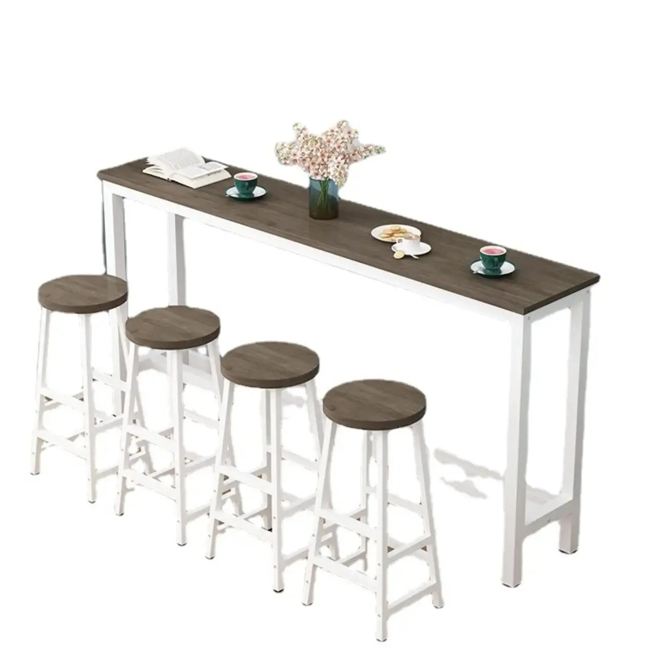 Grey Rectangle Wood Metal Footrest Bar Tables