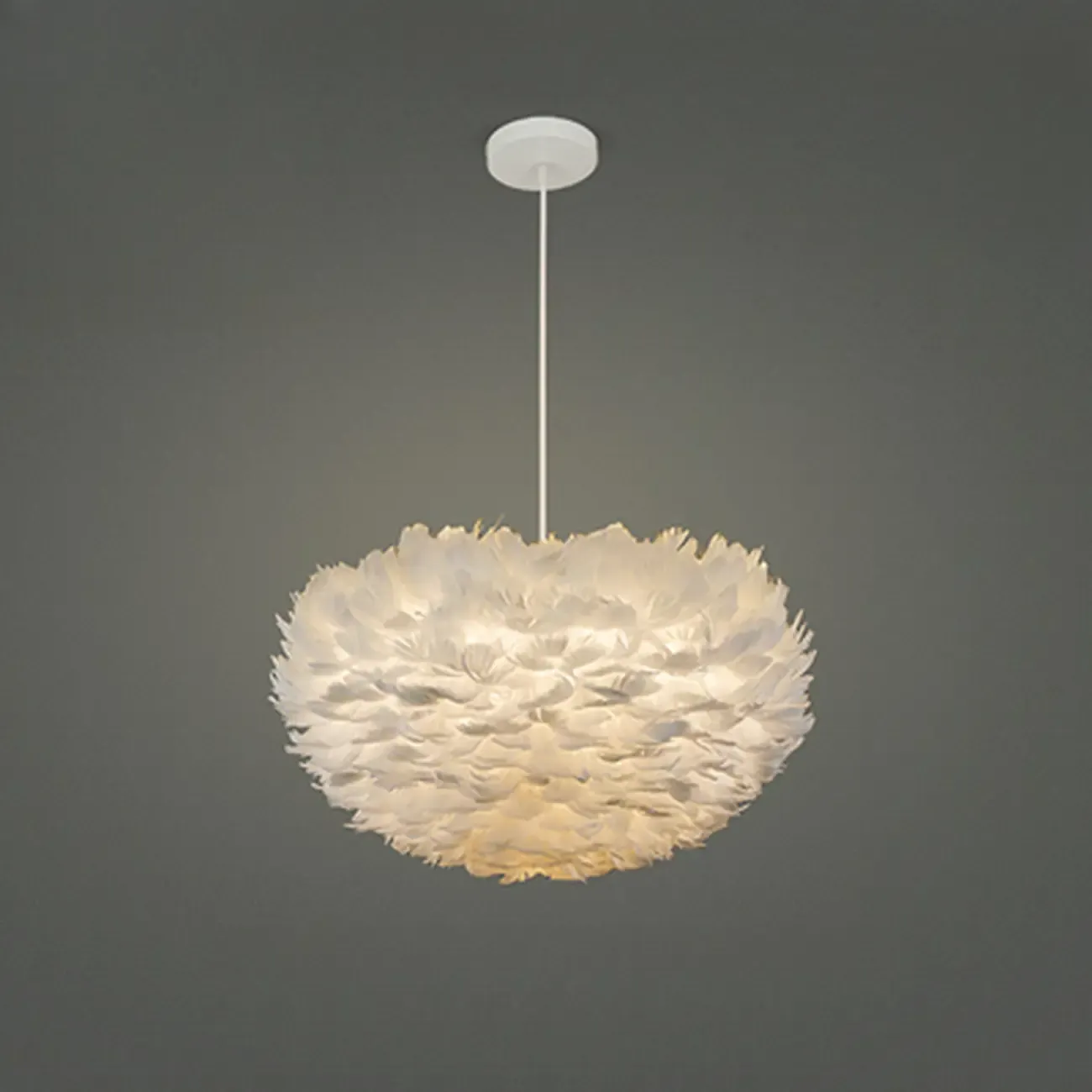 Modern White Feather Pendant Light Height Adjustable