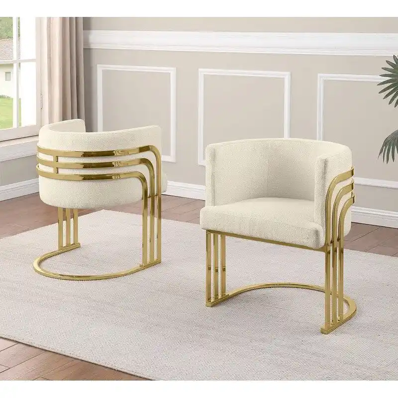 Best Quality Furniture Teddy Fabric Gold Chrome Base Dining Chairs (Set of 2) - N/A