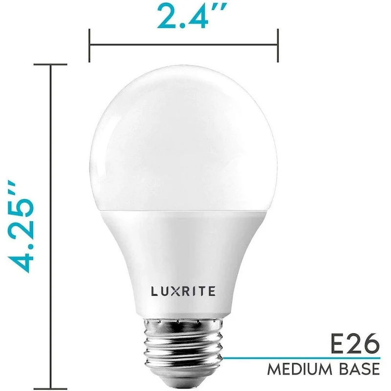 Luxrite A19 LED Light Bulb 60W Equivalent, Dimmable, 800 Lumens, Enclosed Fixture Rated, Energy Star, E26 Base (6 Pack)