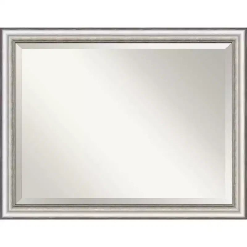 45" x 35" Salon Framed Bathroom Vanity Wall Mirror Silver - Amanti Art: Modern Rectangle, No Assembly Required