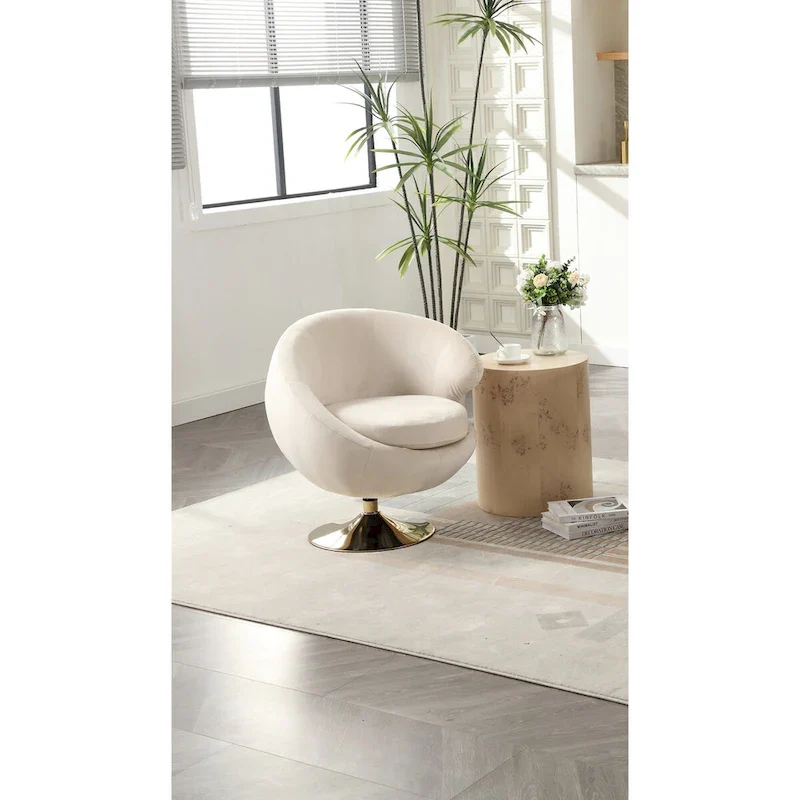 HOMEFUN Velvet 360 Degree Swivel Right Cuddle Barrel Accent Chairs