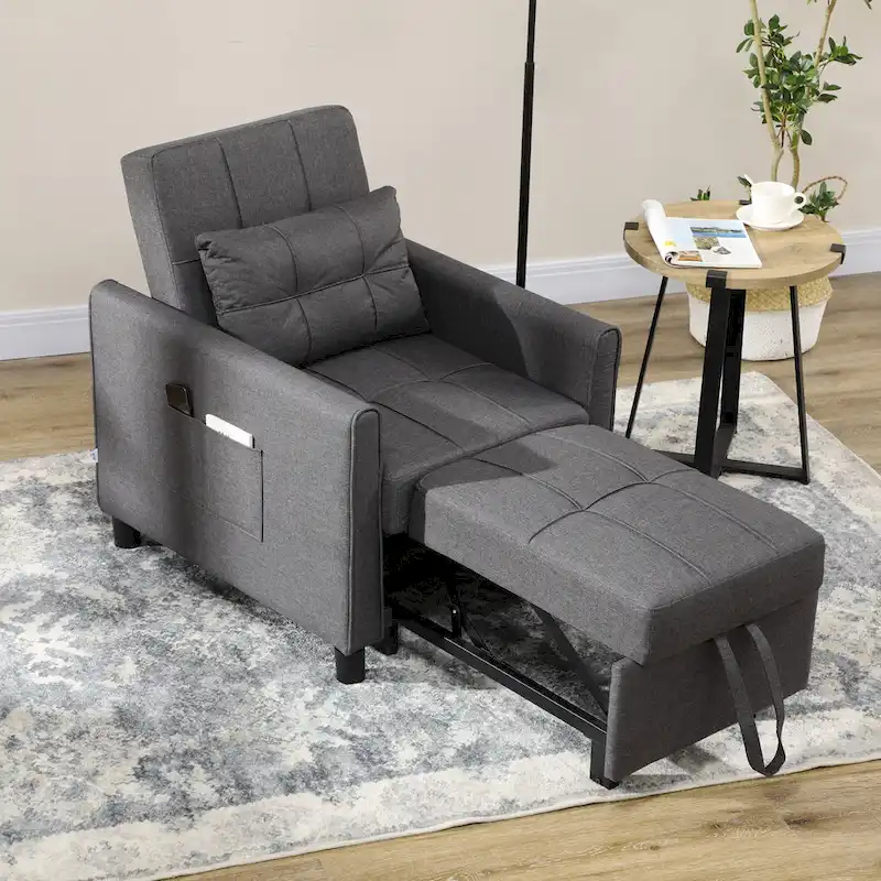 3-in-1 Convertible Chair Bed, Multi-Functional Single Sofa Bed, Pull Out Sleeper Chair with Adjustable Backrest, Pillow