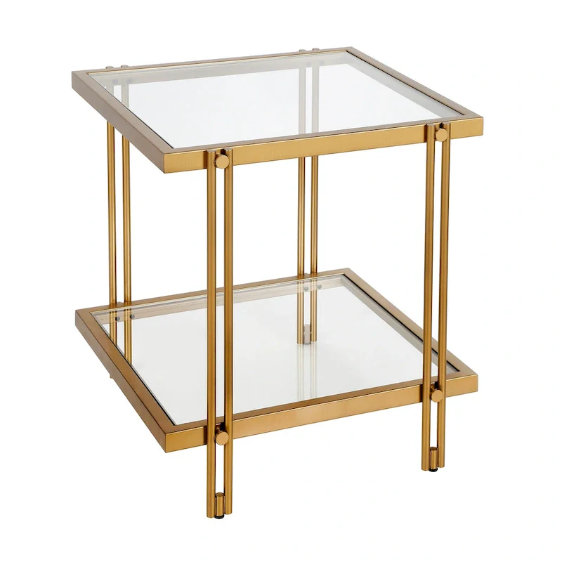 Brass / Blackened Bronze / Brass Walnut Geometric Steel & Glass Side Table – Single