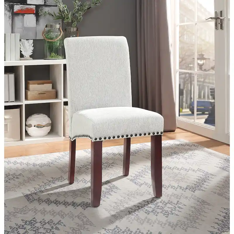 Brown Faux Leather Parsons Dining Chair with Nailhead Trim, 1-Person