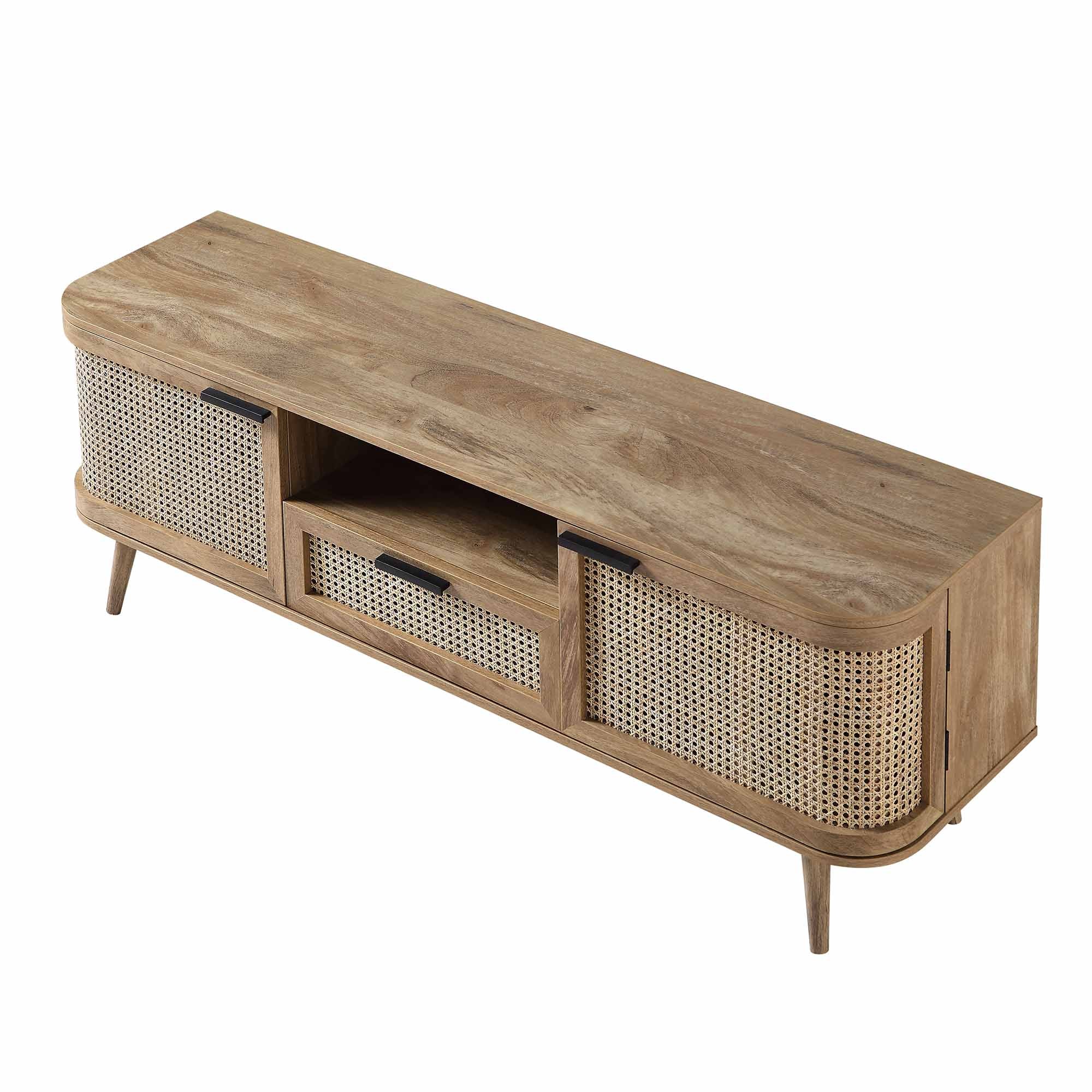 Curved Rattan 59 TV Unit, Natural