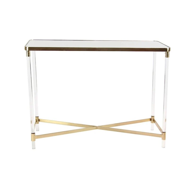 Metal Console Table with Mirrored Top and Acrylic Legs - Gold or Silver -
