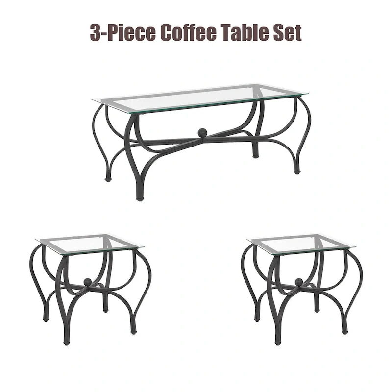 Black Retro 3-Piece Coffee Table Set for 2–4 People