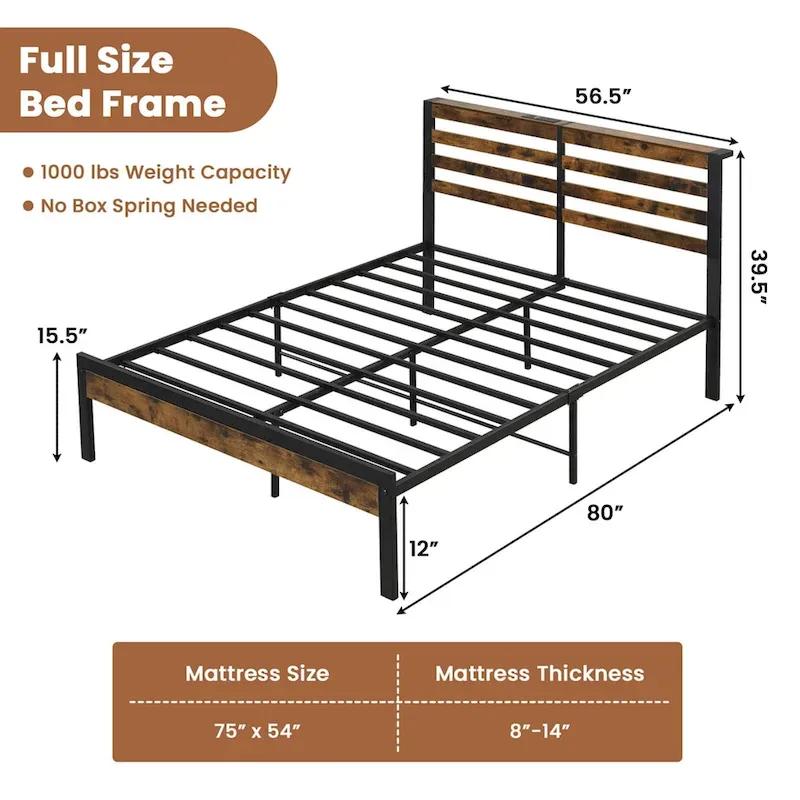Industrial Metal Bed Frame Charging Station Mattress Foundation