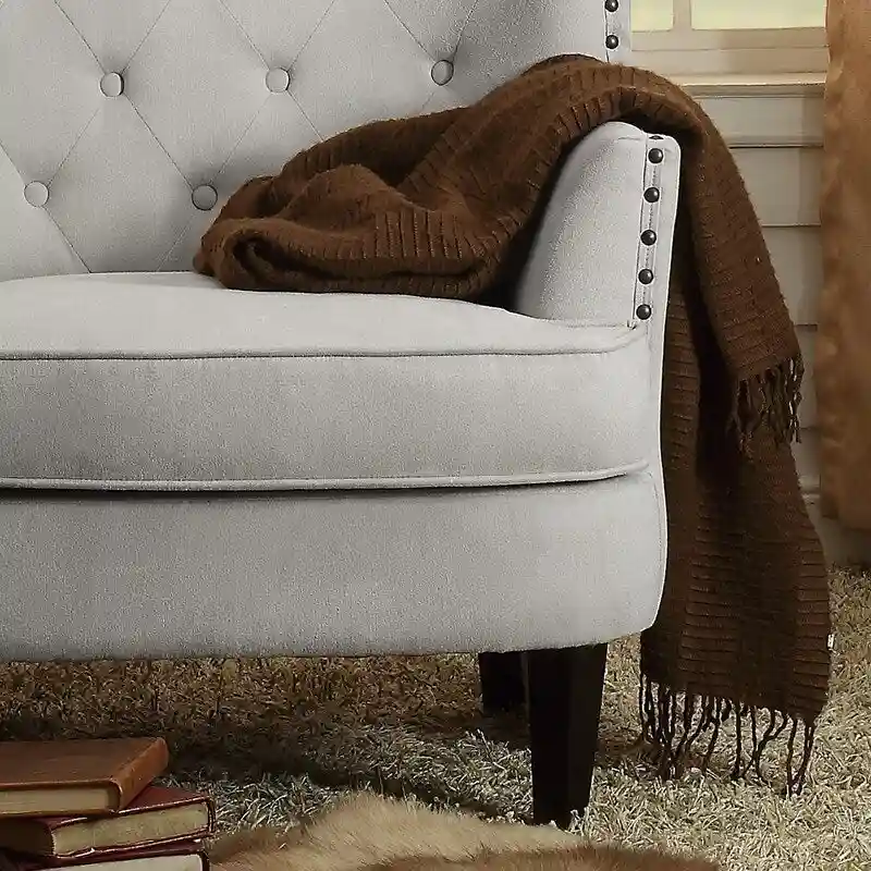 Moser Bay Mignon Velvet / Linen 30  Wide Tufted Wingback Accent Chair