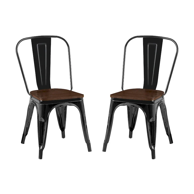 Wooden Seat Industrial Metal Stackable Dining Chair Set
