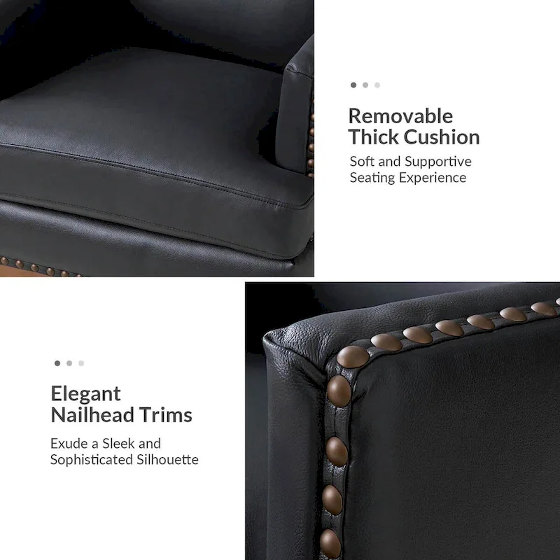 Lourdes Genuine Leather Armchair with Solid Wood Frame and Removable Seat Cushion,Set of 2 by