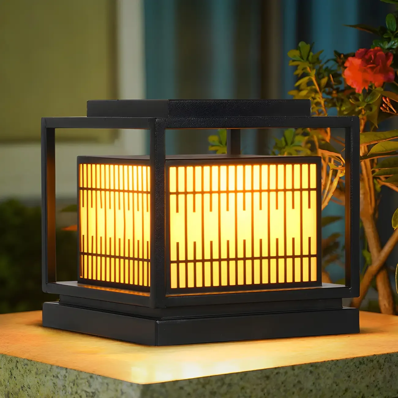 Black Metal Rectangle Lantern Design Post Cap Light