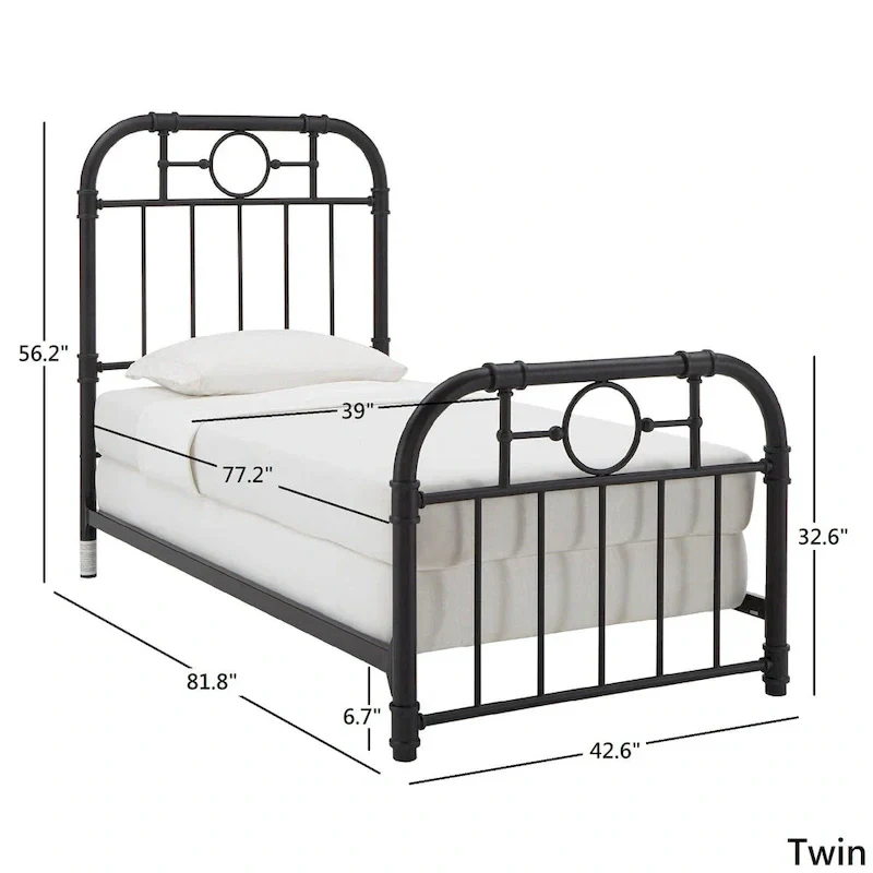 Metal Bed Frame - Black - Curved Headboard and Footboard