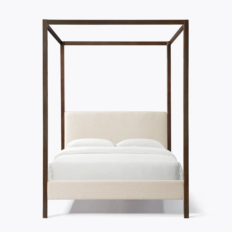 Pearl White Boucle Canopy Platform Bed, Queen, 2-Person