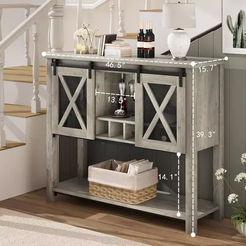 Coolmee Sideboard Buffet Cabinet, Coffee Bar Cabinet, Console Table with Sliding Barn Doors, Entryway Table with Storage Shelf and Wine Racks