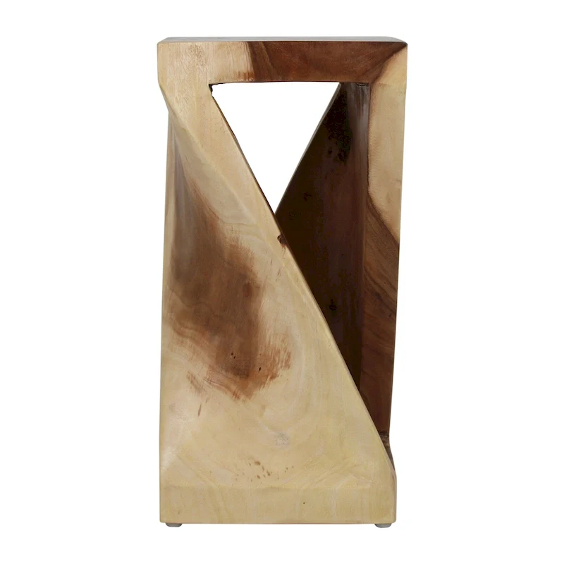 Wood Sculpted End Table, Natural/White Wash, Rustic, Single