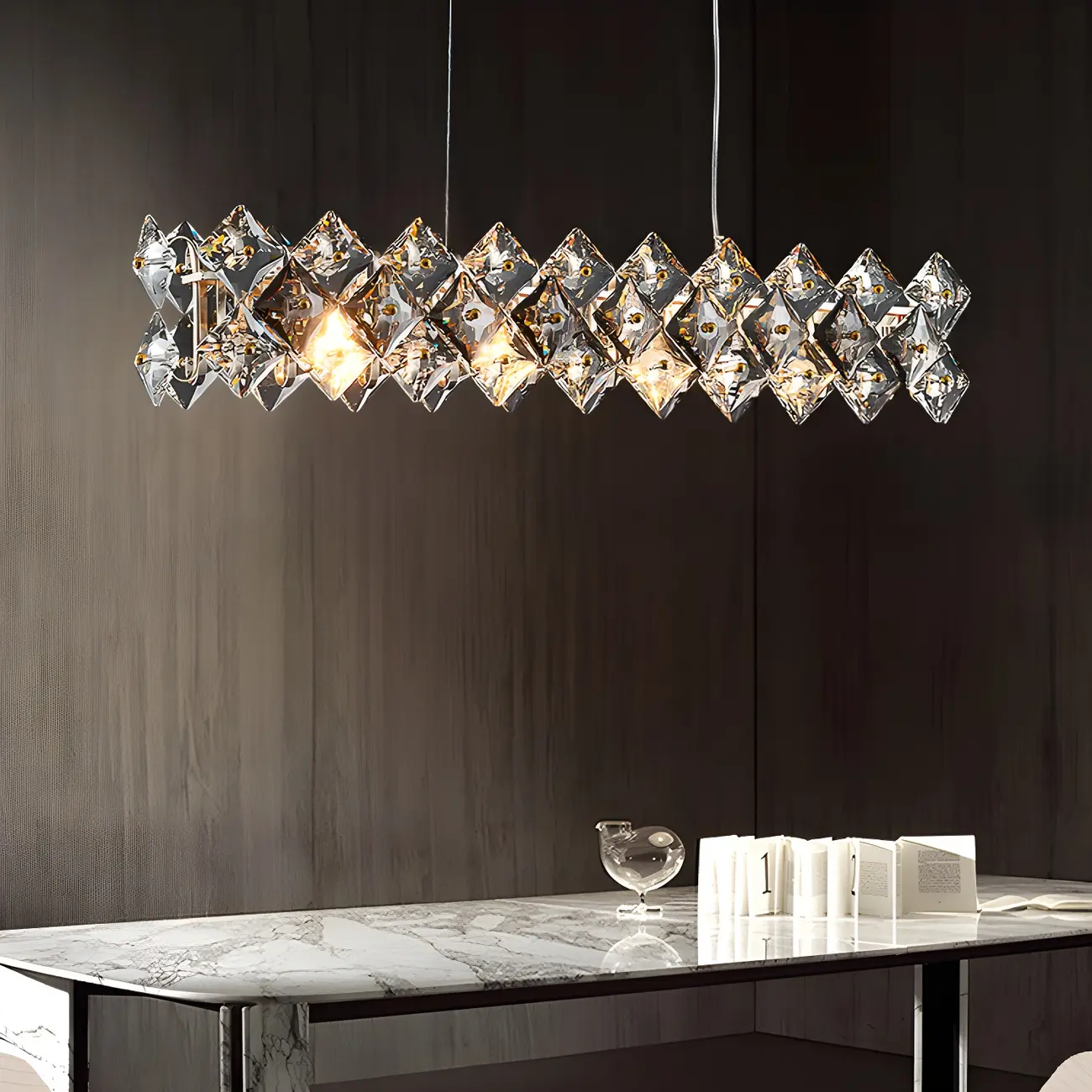 Rectangle Gold Crystal Pendant Light for Kitchen