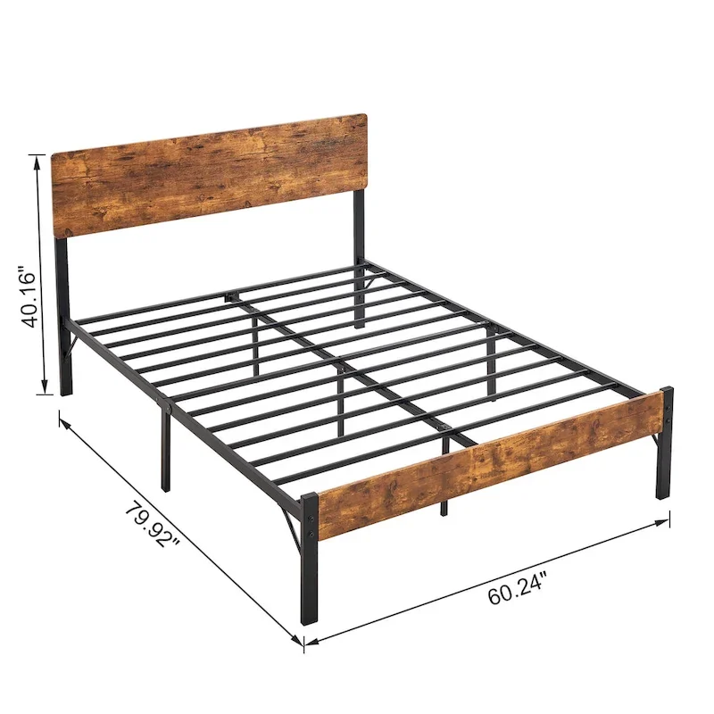 Elegant Iron Queen Bed Frame with MDF Headboard & Footboard - Modern Industrial Style