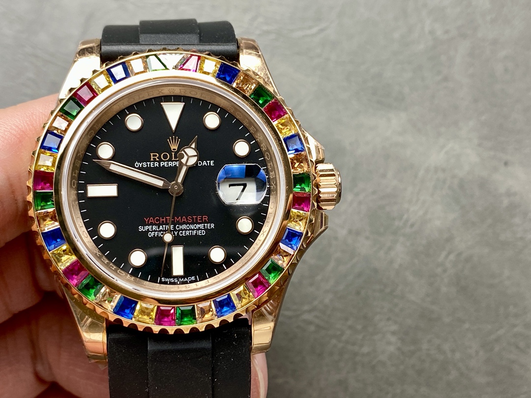 Rolex Yacht-Master replica with gem-set bezel and black dial