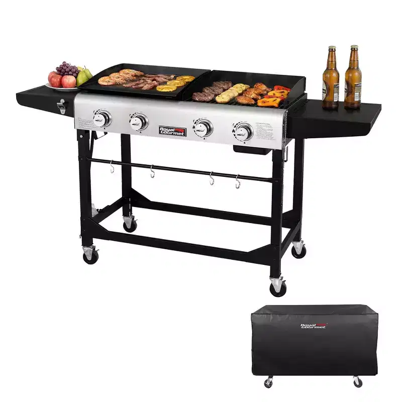 Royal Gourmet 4-Burner 48000 BTU Iron Portable Flat Top Gas Combination Grill GD401CTG Black