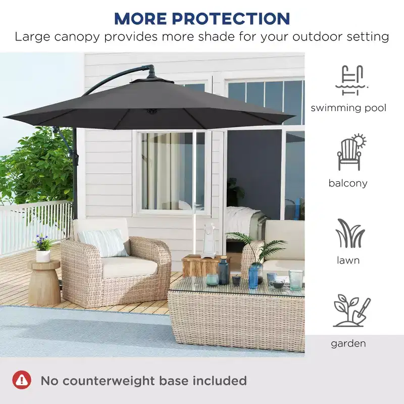 10' Cantilever Tilt Offset Patio Umbrella w/ UV & Water Safe Material & Cross Base (Weight Not Included)