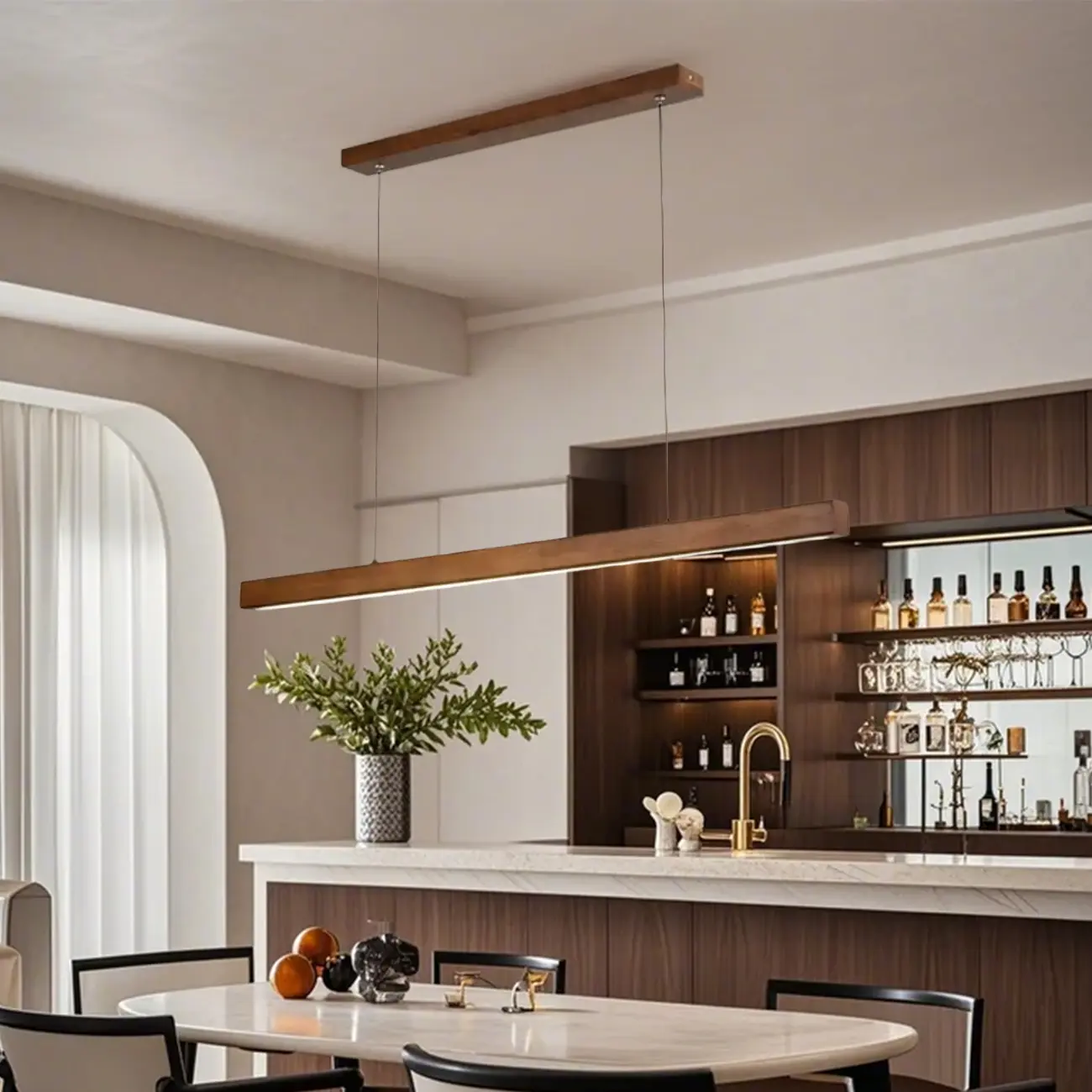 Walnut Wood Rustic Island Light in Rectangular Shape