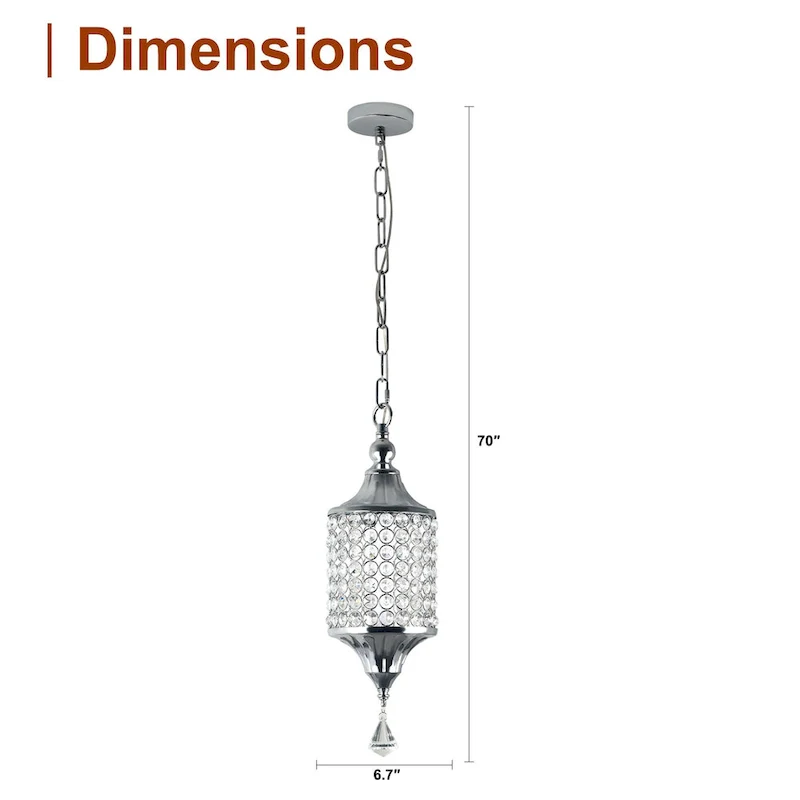 CurveCurio 7  Classic Crystal Pendant w Dimmable LED Light, Adjustable Hanging Chain up to 70 inches